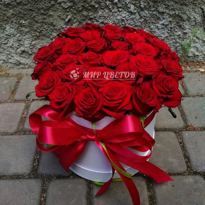 Коробка круглая бордовые розы flowerbox