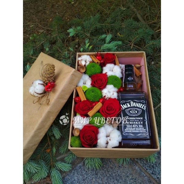 Мужская коробка цветы и Виски Jack Daniel's