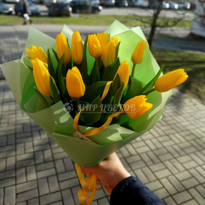Букет 15 желтых тюльпанов
